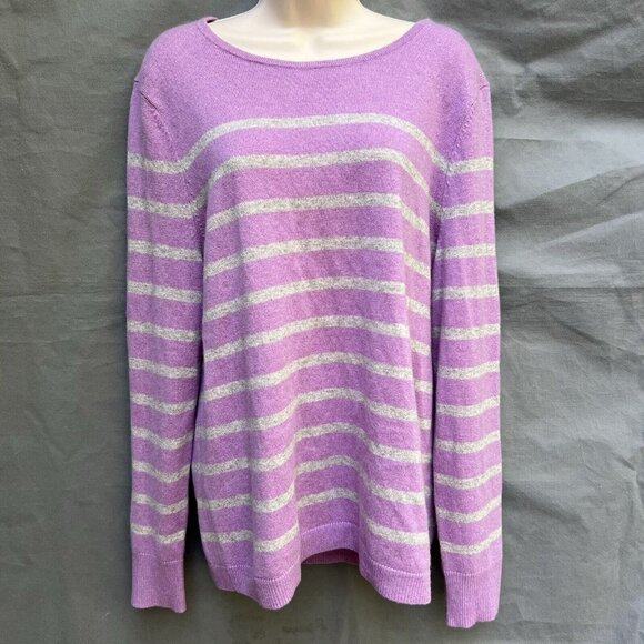 Talbots Sweaters - Talbots Size XL 100% Cashmere Purple Gray Striped Sweater Long Sleeves Crew Neck